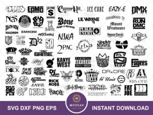 72 hip-hop logos svg bundle, rap symbol vector, logo music 90s