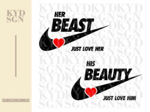 Beast Beauty Couple Shirt Design SVG, Inspired by Nike