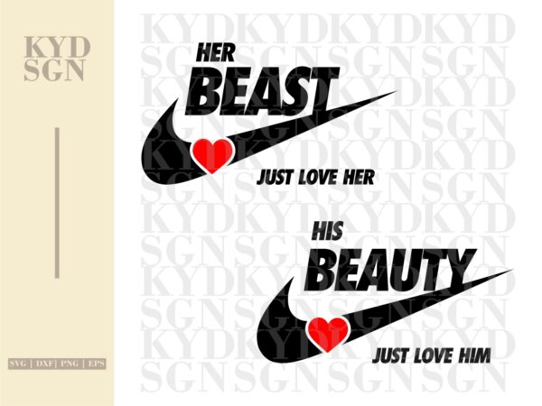 Beast Beauty Couple Shirt Design SVG, Inspired by Nike