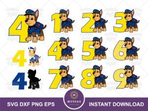 Chase Paw Patrol Birthday Numbers Svg Cricut Paw Patrol Numbers PNG Baby Shirt