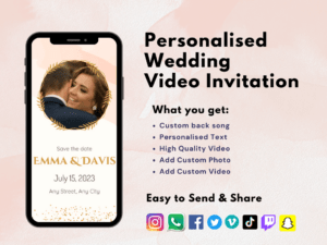 Custom Wedding Video Invitation, Pink Water Color