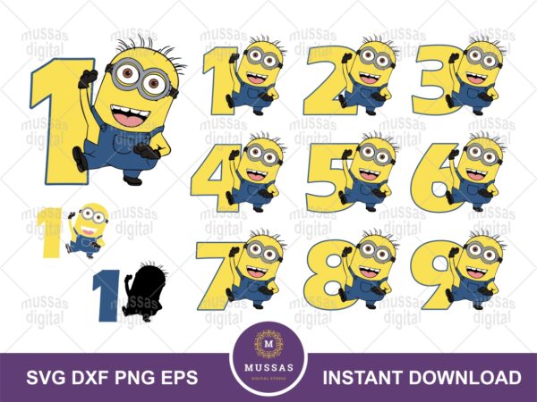 Minions Birthday Numbers Svg Cricut Minions Numbers PNG Baby Shirt