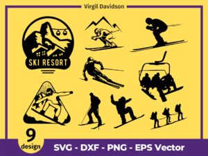 Skiing Snowboarding Design SVG Clipart Winter Mountains