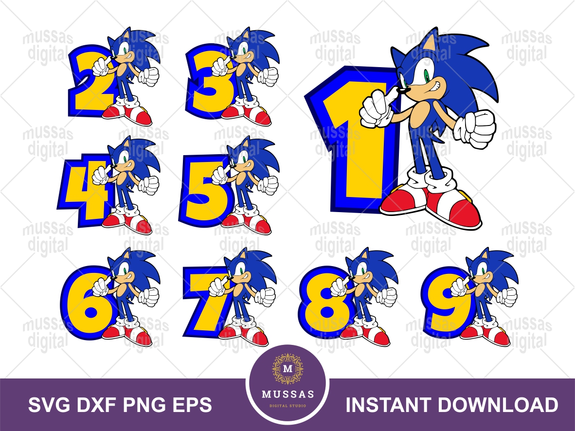Sonic SVG, Birthday Numbers 1 2 3 4 5 6 7 8 9 PNG Print