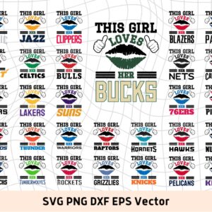 This Girl Love NBA Team SVG Vector PNG Bundle, Basketball T-Shirt Design Ideas for Girl Download