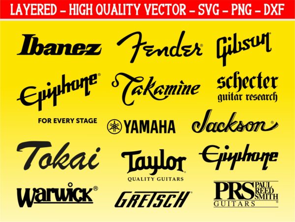 14 Guitar Brands Logo SVG, Vector, PNG, Fender, Ibanez