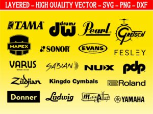 19 Drum Brand logos SVG, Vector, PNG, Music Equipment Logo