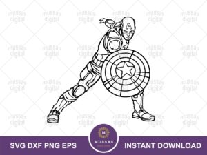 Avengers Captain America Outline Printable, SVG, Coloring Page PNG