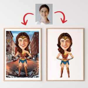 Custom Portrait Wonder Women, Cartoon Drawing, Gifts for Her