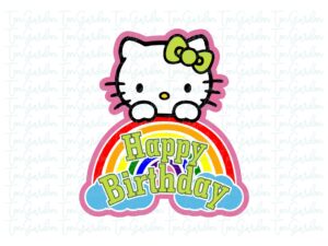 Topper Hello Kitty PNG, Happy Birthday, Party Decor Hello Kitty SVG file