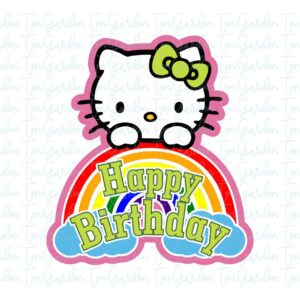 Topper Hello Kitty PNG, Happy Birthday, Party Decor Hello Kitty SVG file