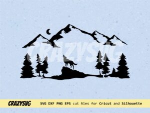 Wolf DXF, CNC, Mountain Forest SVG PNG