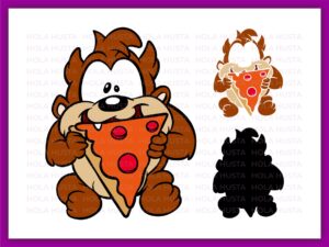 baby Tazz svg, he is munching on a piece of pizza clipart vector