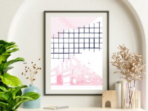 pink minimalist wall art building printable
