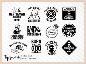 Baby On Board SVG Bundle, Funny Car Sticker Cricut Files