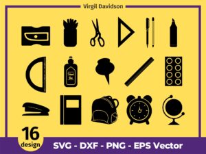 Silhouettes of School Supplies, Clipart, SVG
