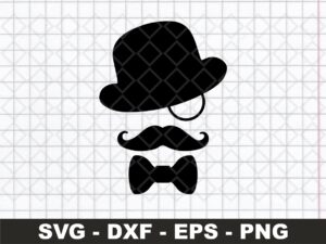 Sir Hat Monocle Mustache Clipart SVG
