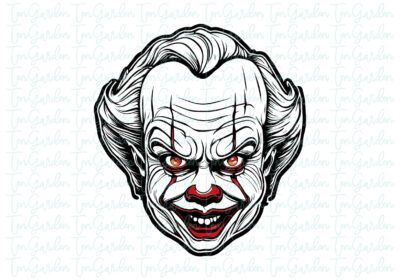 pennywise face illustration, horror movie, pennywise svg