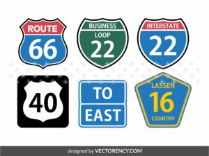 Country Roads Sign SVG Vector, To East, Route 66 Vector