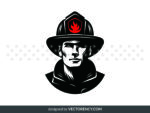 Firefighter Clipart SVG, Portrait of Firefighter Vector PNG File