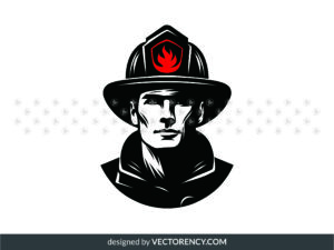 Firefighter Clipart SVG, Portrait of Firefighter Vector PNG File
