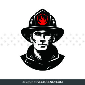 Firefighter Clipart SVG, Portrait of Firefighter Vector PNG File