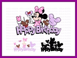 Pink Minnie Mouse Cake Topper Printable PNG, Snack Minnie SVG, Birthday