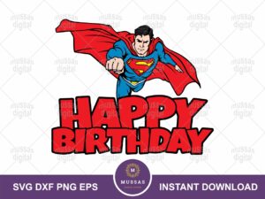 Superman Cake Topper Printable, Superhero Happy Birthday PNG