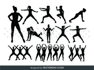 aerobic exercise svg, woman aerobic silhouette vector