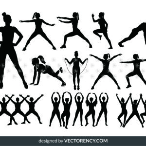 aerobic exercise svg, woman aerobic silhouette vector