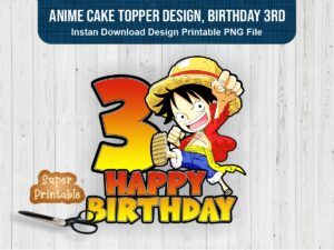 anime cake topper design, birthday 3rd PNG