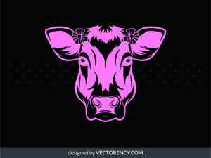 cute cow with flower svg, cow head vector cricut