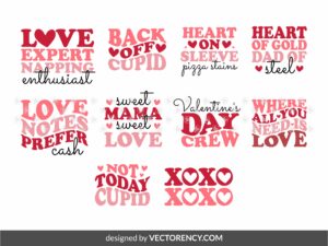 Retro Valentines SVG Bundle, Family, Fun Design, PNG, Vector