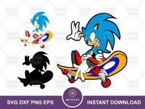 Sonic SVG Layered, Sonic Skateboard Vector PNG