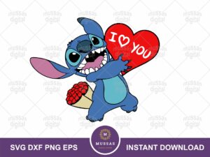 Stitch Valentine's Day SVG Vector Image