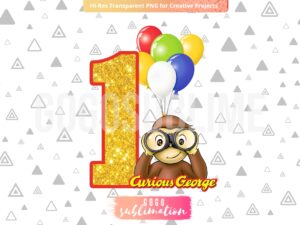 curious george 1st birthday Cake Topper Printable PNG File