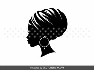 Black Woman Head Silhouette with Turban and Hoop Earrings, Traditional Scarf, African Head Wrap, Women's Culture SVG PNG JPG Vector Design Cut Files