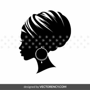 Black Woman Head Silhouette with Turban and Hoop Earrings, Traditional Scarf, African Head Wrap, Women's Culture SVG PNG JPG Vector Design Cut Files