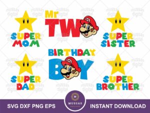 2nd Mario Bros Birthday Boy PNG SVG Family Mom Dad