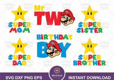 2nd Mario Bros Birthday Boy PNG SVG Family Mom Dad