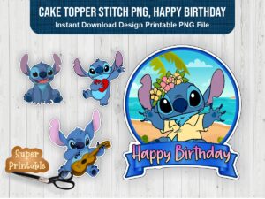 Cake Topper Stitch PNG, Happy Birthday