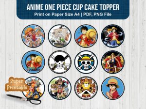 Anime One Piece Cup Cake Topper Printable PDF and Individual PNG