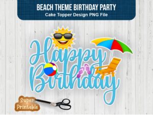 Beach Theme Birthday Party Cake Topper PNG
