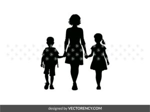 Mom walking with her daughter and son SVG