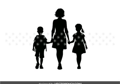 Mom walking with her daughter and son SVG