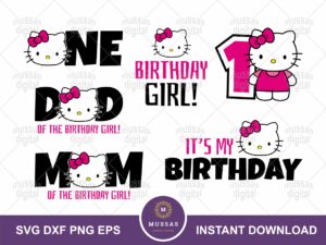 One Birthday Girl Hello Kitty Bundle PNG, SVG, EPS