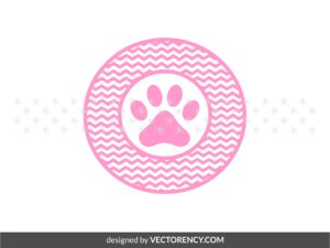 dog paw pink circle cut file, dog paw print svg