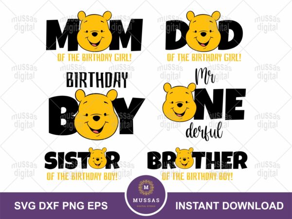 Winnie The Pooh Birthday Boy Bundle T-Shirt Design