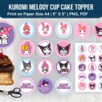 Kuromi Melody Cup Cake Topper Printable A4 and PNG