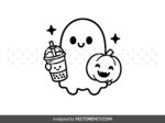 cute ghost, Boba coffee and pumpkin svg